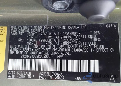 2008 Lexus Rx 350 z USA, uszkodzony, nr VIN 2T2HK31U38C059900